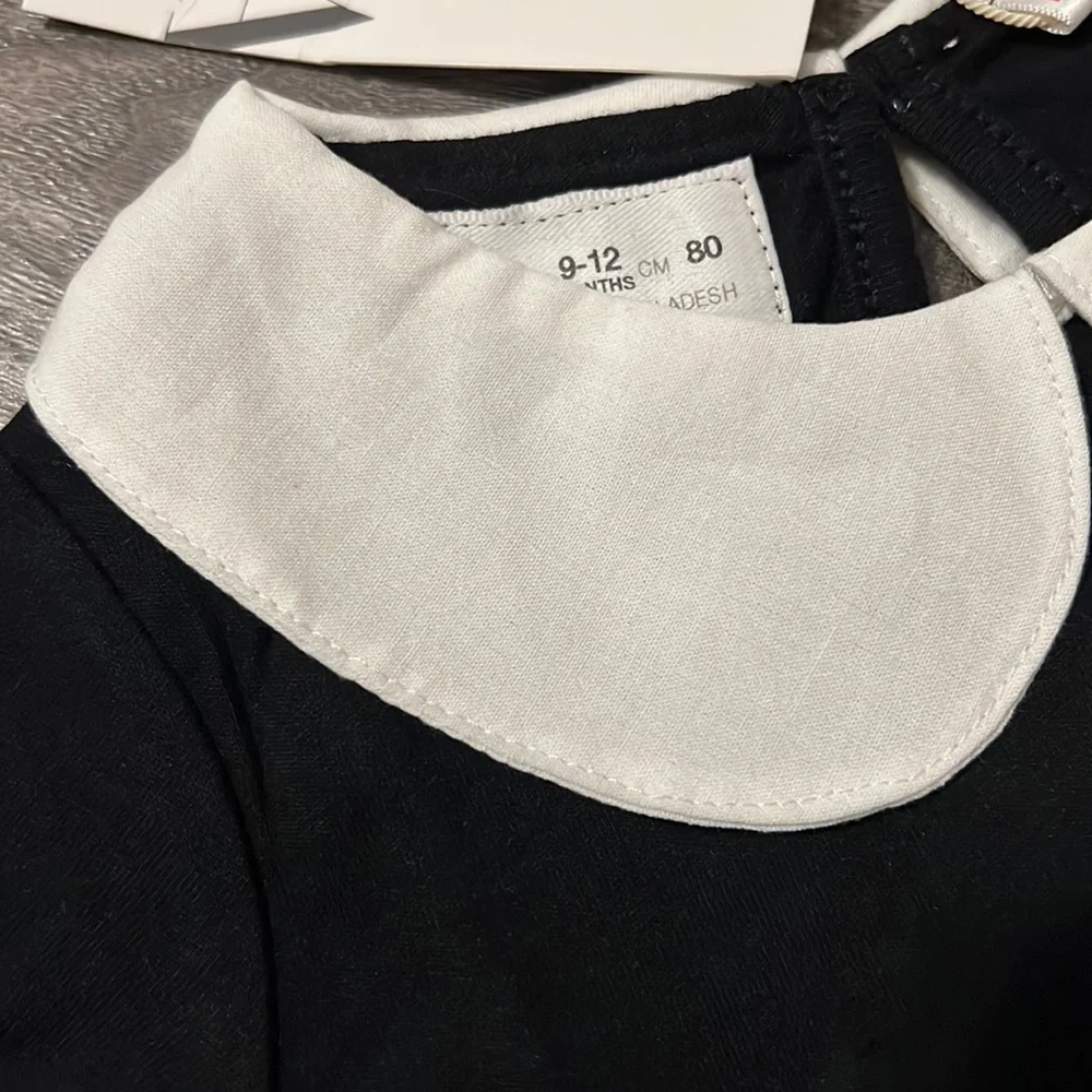 Zara collared t shirt blouse girl 5/6 years Black new cotton